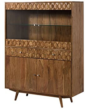 MASSIVMOEBEL24.DE MOSAYK Highboard Akazie, Farbe:Natur lackiert, Größe:120x42x160 cm (BxTxH)