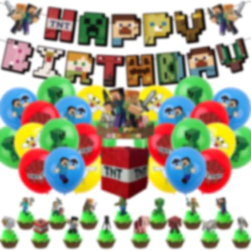 Thema Party Dekoration, Geburtstags Deko Set, Geburtstag Luftballons Kit, Happy Birthday Banner Cake Toppers, Partyzubehör Set, für Jungen Geburtstag Party Deko