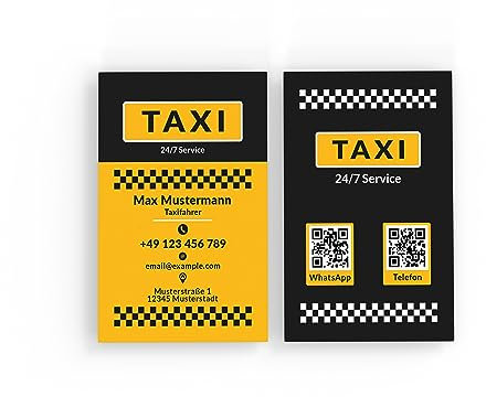Premium Taxi-Visitenkarten personalisiert (85x55mm), Premium Papier, hochwertiger Druck, hohe Qualität, selbst gestalten für Taxiunternehmen, Mietwagen-Service, Minicar & Fahrer (Vertikal)