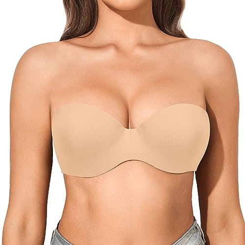 Eleplus Women's Strapless Bra Push Up Underwired Plus Size Multiway Convertible Bra(Beige,40DD)