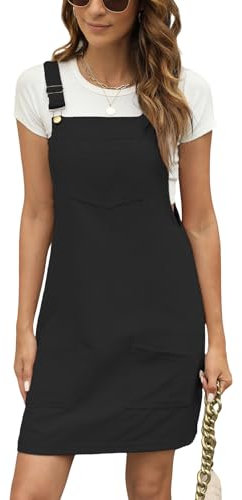 CUPSHE Mini abito casual da donna con scollo quadrato in velluto a coste tinta unita tasca frontale spalline larghe abiti generali corti, nero, S