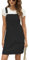 CUPSHE Mini abito casual da donna con scollo quadrato in velluto a coste tinta unita tasca frontale spalline larghe abiti generali corti, nero, S