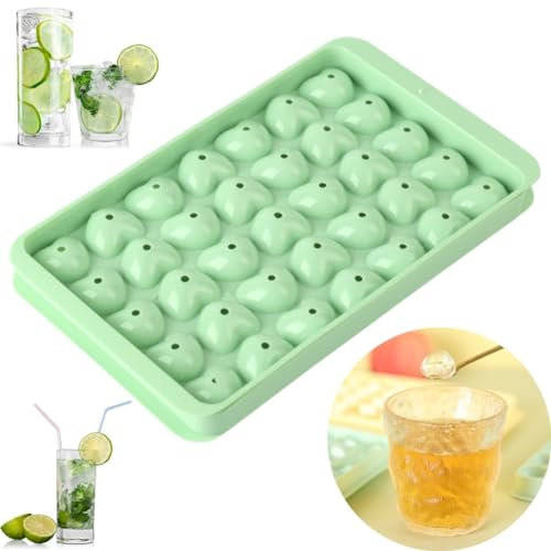 Crethink 1 Piece Plastic Heart Ice Cube Trays with Lid for Freezer Reusable Small Ice Cube Moulds for Cocktail, Drink, Beer (Green)