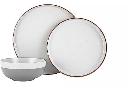 SHABJY Loft Living Speckle - Vajilla de 12 piezas para un acabado contemporáneo, pero un color y estilo que le da un toque vintage, color gris