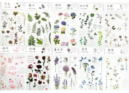 Scrapbooking Blumen Stickers Journaling Zubehör Aesthetic Sticker Aufkleber Fotoalbum Scrapbooking Bullet Journal Sticker Stickerbuch Erwachsene für Karten,DIY,Album