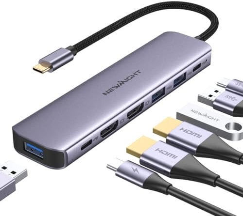 Adaptateur USB C Double HDMI,Newmight 7 en 1 USB C Docking Station Dual Monitor avec 2 HDMI, 3 USB3.0, 100W PD, USB C 3.0 Ports, USB C HUB Compatible avec Dell, HP, iPhone 15 Series