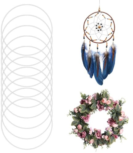 10 Stück Weiß Beschichtet Metallringe Deko Ringe zum Aufhängen Traumfänger Drahtringe, Metallringe zum Basteln 20cm, Bastelringe Metallring Floristik Dekoringe zum Hängen Basteln Deko Ringe Hoops