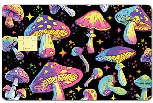 CREATCABIN 4Stück Pilz-Kreditkartenaufkleber,Debitkarten-Skin,Schmale Bankkarten-Aufkleber-Abdeckung,Dekor-Schutz,Abnehmbar,Verhindert Kratzer,Geschenk Für Freunde,Familie,Geburtstag,18.6x13.7cm