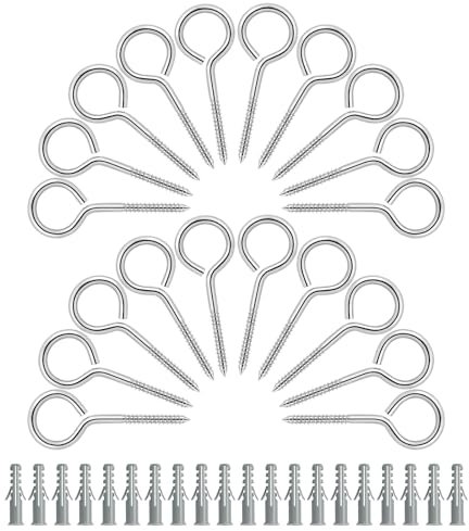 TooTaci Eye Bolts M5/80mm Long 304 Stainless Steel Screw in Hook, 20 Pcs Wall Mounted/Ceiling Self Tapping Screw Eye Hooks, Vine Eyes for Climbing Plants, Indoor Outdoor Hanging, Garden Wire Support