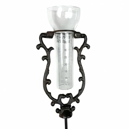 L'Héritier Du Temps Pluviomètre en Fonte Patiné Marron Instrument de Mesure de Pluie en Verre Tuteur de Jardin 7,5x13,5x125cm
