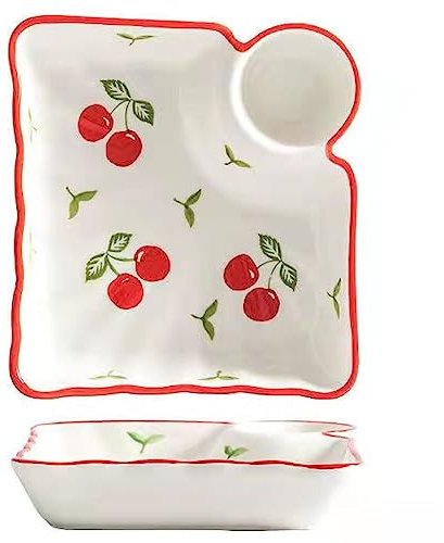 Set of 2 Ceramic Sushi Plates with Sauce Compartment Square Dumpling Dish for Chips Japanese Serving Plate for Kitchen Durable and Stylish