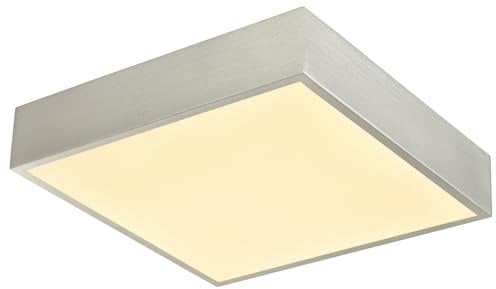 Modern 25w Bright LED Flush Square Ceiling Light in Brushed Silver with Opal Polycarbonate Diffuser | 30cm x 5cm | 3000k Warm White | 1439 Lumens = 100w by Happy Homewares