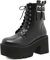 XHLZAAUE Damen Plateau Stiefeletten Reißverschluss Gothic Stiefel Travelling Springerstiefel Motorradstiefel mit Schnallen,Schwarz,43 EU