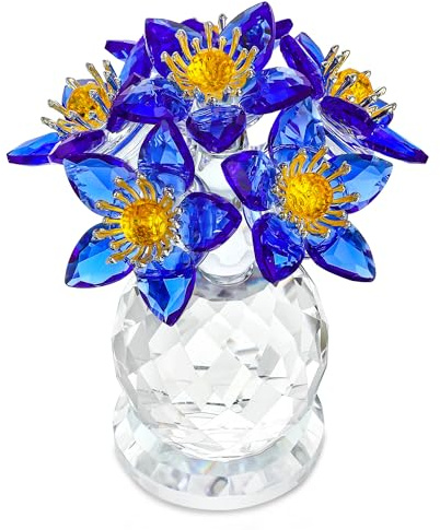 KRISININE Blaue Kristallblumenfigur, Sammlerstücke, Kristallblume, Weihnachtsschmuck für Heimdekoration, Tischdekoration, Glasstrauß, Blumen, Andenken für Frauen