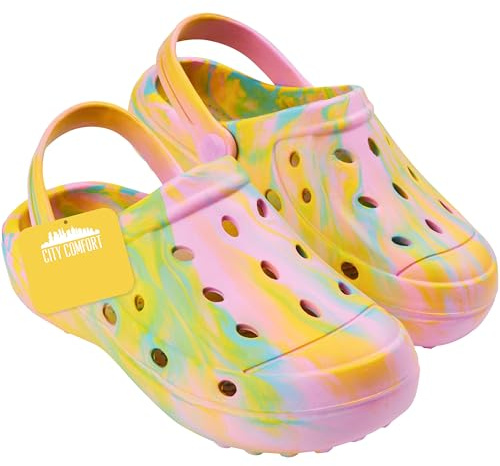 CityComfort Clogs for Girls Garden Shoes Tie Dye Summer Slip On with Strap for Beach Pool Indoor Outdoor Holiday Essentials