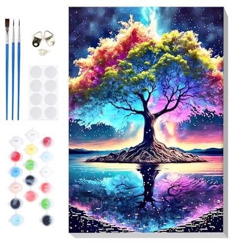 Lxmsja Peinture Numero Adulte avec Cadre, Peinture par Numéro Arbre De La Vie, Peinture Acrylique Fleur Numéro d'art avec Pinceaux, Loisirs Créatifs Adultes, Activité Manuelle Adulte, 20x30cm
