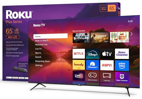 Roku Smart TV – 65-Inch Plus Series, Mini-LED TV – RokuTV with Enhanced Voice Remote – Flat Screen 4K QLED Television with Dolby Vision & Wi-Fi for Streaming Live Local News, Sports
