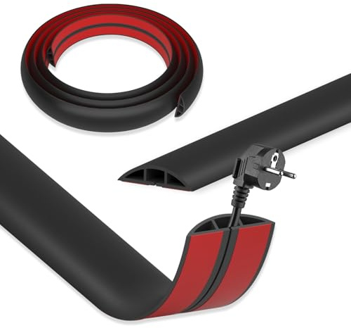 DIKARIYA Kabelkanal Schwarz Selbstklebend, 5CMx10M Flexible Klein Kabelkanal Boden Outdoor Kabelbrücke Flexible Kabelabdeckung Kabelschacht Leicht zu Schneiden Montage für Netzkabel Haus, Büro, Schule