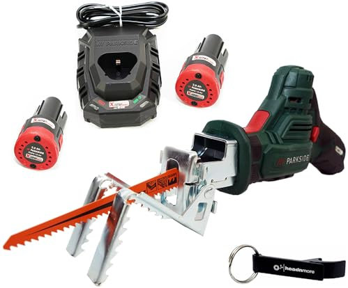HEADNMORE® Bundle Parkside® Scie à élagage à piles 12 V PAAS 12 + porte-clés HEADNMORE® (batterie 2 x 2 Ah batterie)
