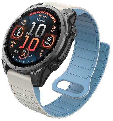 MYSNBKN 22 mm Quick Fit Silikon Magnetarmband für Fenix 8 47 mm/Fenix 7/Fenix 7 Pro/Fenix 6/Fenix 6 Pro/Fenix 5/Fenix 5 Plus/Fenix EPIX, Uhrenarmband für Forerunner 935/945/955/965/Approach S60/S62
