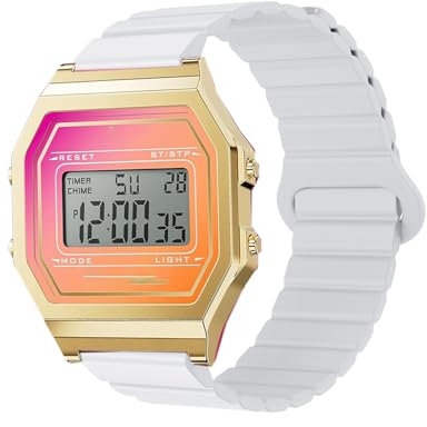 Lamshaw Bracelet Compatible avec ICE digit retro sunset Smart Watch,18mm magnétique silicone Sport bracelet magnétique fort Bracelet compatible avec ICE digit retro sunset SmartWatch (Blanc)