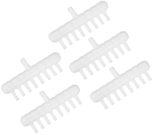 M METERXITY 5-Pack Aquarium Air Valve 8mm to 4mm 8-Ways, Plastic Air Line Tubing Splitter Connector Flow Control Pump Accessories for Aquarium/Fish Tank/Garden/Agricultural/Irrigation [White]