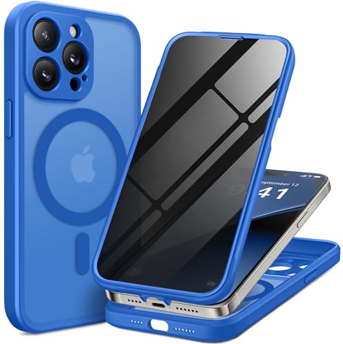 BERFY for iPhone 14 Pro Max Case, Compatible with MagSafe,Klein Blue | Built-in Privacy Screen Protector, Full Camera Protection, Shockproof Full Body Magnetic Clear Phone Case 6.7