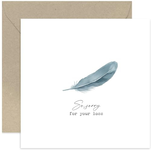 Trauerkarten – Blaue Aquarell-Feder, Thinking of You für Frauen und Männer – Trauergeschenke für den Verlust von Vater, Mutter, Schwester, Bruder, Ehemann, Ehefrau, Gedenkgeschenk – Innenseite blanko