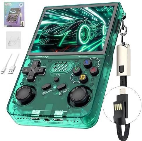 R36XX Console di Gioco Retrò, Console Portatile per Videogiochi, 15000+ Giochi Classici, 12+ Emulatori, Schermo IPS OCA da 3,5, 640*480, Sistema Linux Open Source, Supporto Wi-Fi (64G) (Verde)