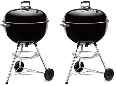 Weber Bar-B-Kettle Holzkohlegrill, Ø 57cm Grillfläche, BBQ Grill mit porzellanemaillierten Deckel & Kessel, Dreibein-Ständer & Räder, verchromter Grillrost, 1331004, schwarz (Packung mit 2)
