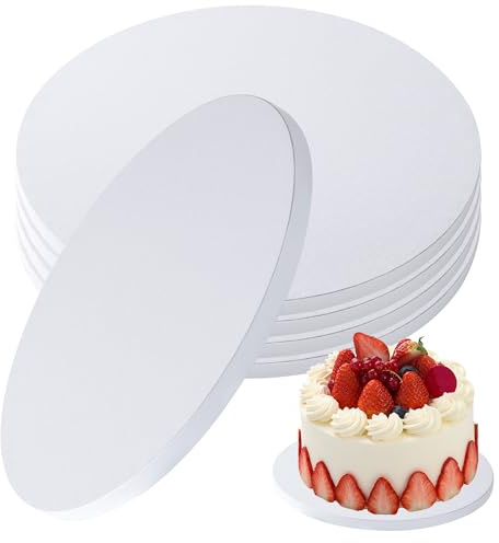 DUBUOZA 5 Stück Cake Board 25cm Rund,Tortenplatte Pappe 25 cm x 12 mm,Wiederverwendbare Cake Drum,Geeignet für 6-9 Inch Kuchen und Desserts usw (10 Zoll)