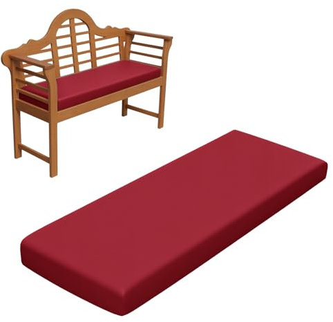 RZYW 5cm Dicke Wasserfest Sitzkissen Outdoor, Sitzauflage Sitzkissen Bank Auflage Ersatzpolster, rutschfeste Waschbare Bankauflage Bankkissen Sitzauflagen Gartenmöbel Bank Polster,Rot,180x40cm