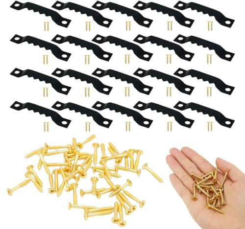 JUGUTA Ganci Per Quadri, Cornice A Dente Di Sega, Invisibili Ganci Dente Di Sega Con Due Fori, 20 Pezzi Con Viti, Nero