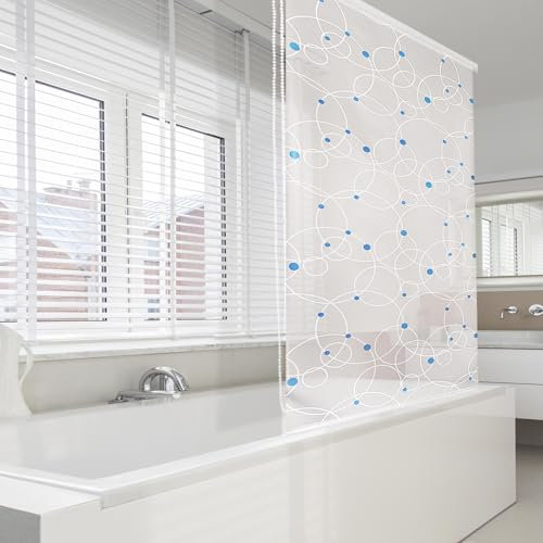 Cortina de ducha enrollable con cordón lateral, regulable sin niveles, impermeable y de secado rápido, incluye material de fijación, varios diseños disponibles (240 x 140 cm, Sunny Bubbles)