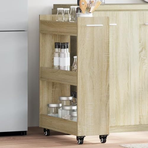 HETFTJN Sideboard Schrank mit Rollen Sonoma Eiche 60x22x79 cm Holzwerkstoff Allzweckschrank für Wohnzimmer Küche und Büro