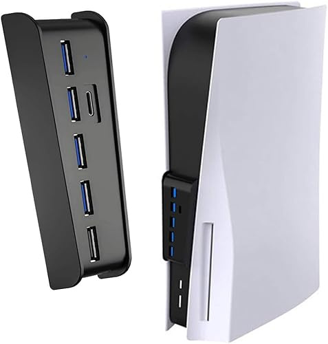 6 Port USB HUB for PS5, High-Speed Expansion Hub Charger Splitter Adapter with 4 USB + 1 USB Charging + 1 Type C Port for PlayStation 5 Console Accessories