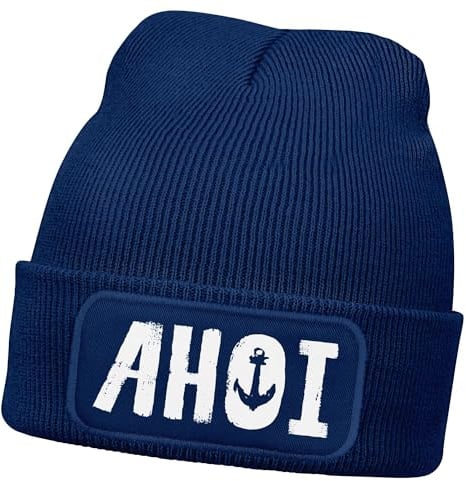 MoonWorks® Herren Beanie AHOI Patch Strickmütze Spruch Aufdruck Lustig Mütze Männer Maritim Streetwear