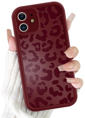 Vxinvnoi für iPhone 12 Hülle, Aesthetic Leopard Muster Handyhülle Motiv Design Dünne Schutzhülle Weich Matte Silikon Süßes Frauen Mädchen Stoßfest Case für iPhone 12 6,1'' - Weinrot