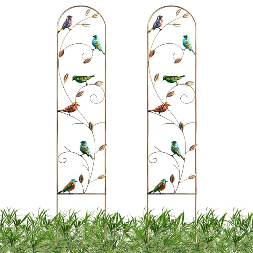 MEIYIFAN Lot de 2 Treillis Métalliques de Jardin de 152 cm Obélisque Haut pour Plantes Grimpantes Décoration Clôture Arquée pour Patio Extérieur Pelouse Cour Jardin (Oiseau)