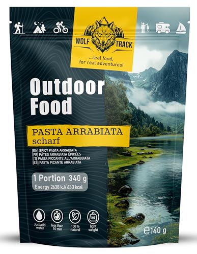 Wolftrack Pasta Arrabiata | Vegane Outdoor Pasta | Gefriergetrocknet, Würzig & Schnell zubereitet | Camping, Trekking, Hiking, Outdoor Mahlzeit