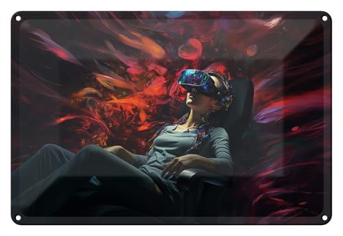 Wallario Blechschild Wandbild aus Metall Eintauchen in die virtuelle Realität - 20 x 30 cm in Premium-Qualität: Brillante Farben