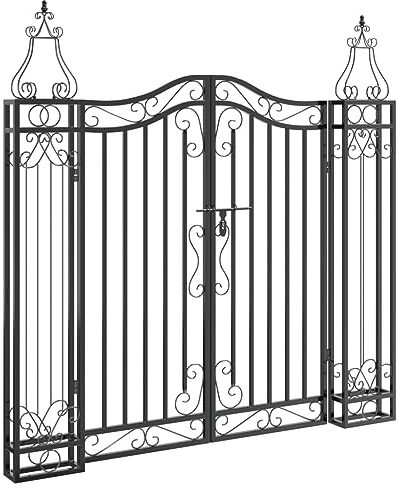 Lockable Garden Gate Black 121x8x120 cm, Ornamental Iron Gate with Posts, Black Metal Garden 121x8x120 cm, Decorative Fence Wrought Iron