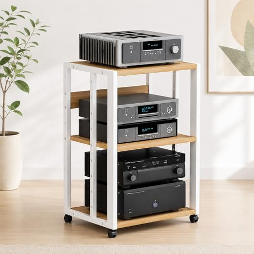 GJPXFR Estante De 5 Niveles HiFi con Ruedas, Mueble HiFi Rack Audio Metálico, Soporte para Medios HiFi para Sistemas De Audio, Tocadiscos Y Equipo De Sonido(Black,3-Tier)