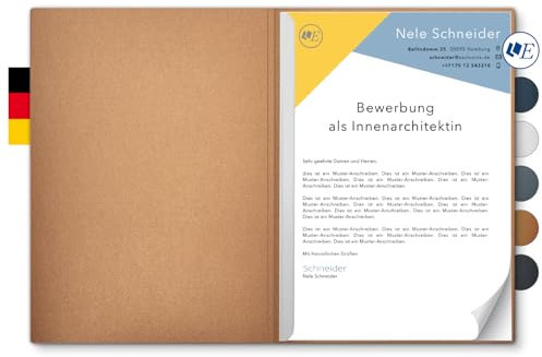 5 Stück 2-teilige Bewerbungsmappen Esclusiva® Classic in Kupfer mit 1 Klemmschiene // in 1A-Premium-Qualität mit hochwertiger Flach-Prägung „BEWERBUNG“ // Produkt-Design von Mario Lemani