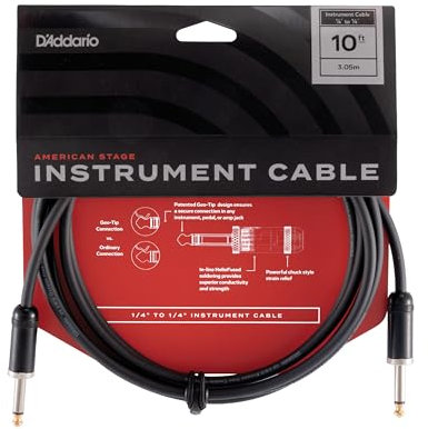 Planet Waves Cable de guitarra D'Addario American Stage, cable de instrumento con conectores de 1/4, extremo recto, 3 metros