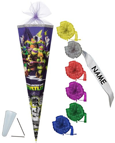 Schultüte - Teenage Mutant Ninja Turtles 22 cm - incl. individueller Schleife - mit/ohne Kunststoff Spitze - Tüllabschluß - Zuckertüte Nestler - für Jungen ..