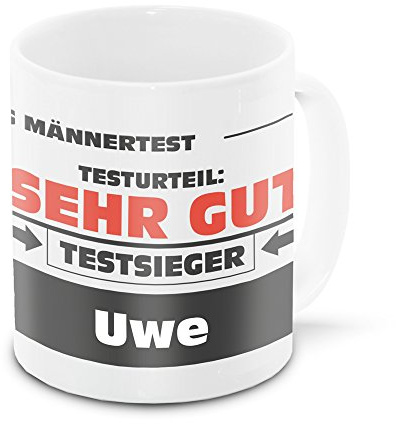 Namens-Tasse Uwe mit Motiv Stiftung Männertest, weiss | Freundschafts-Tasse - Namens-Tasse