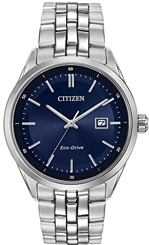 Citizen Men's Classic Addysen Eco-Drive Watch, 3-Hand Date, Sapphire Crystal, Stainless/Blue Dial, 41mm (Model: BM7251-53L)