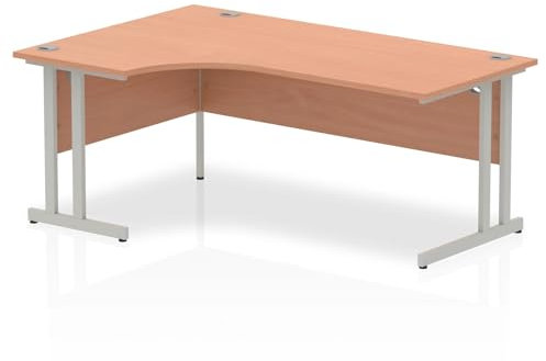 Dynamic Office Solutions OPO Impulse Freestanding 1800mm Left Crescent Corner Desk Cantilever Leg | Sturdy Build Weather & Heat Resistant Melamine Finish Desk Beech Silver