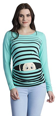 Vêtement de Maternité Humoristique T-Shirt Mignon à Motifs Cadeau pour Grossesse Femme Humour Tee Haut Vetement de Maternite à Manches Longues (Turquoise, Large)